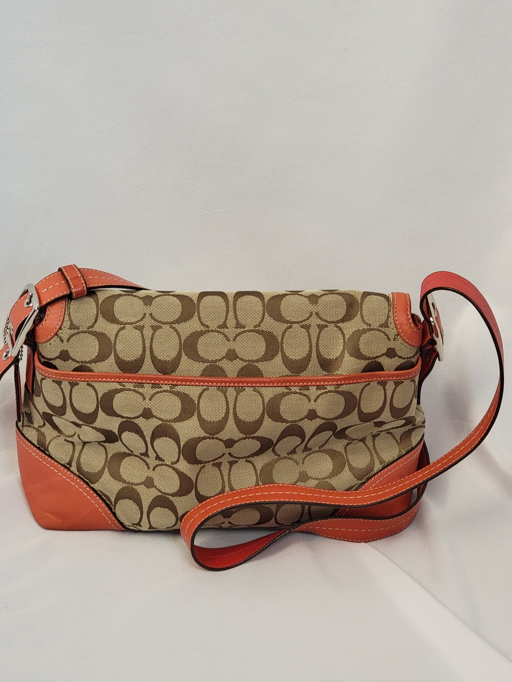 Coach Signature Canvas Crossbody in Tan and Orange Trim - Picture 3 of 15
